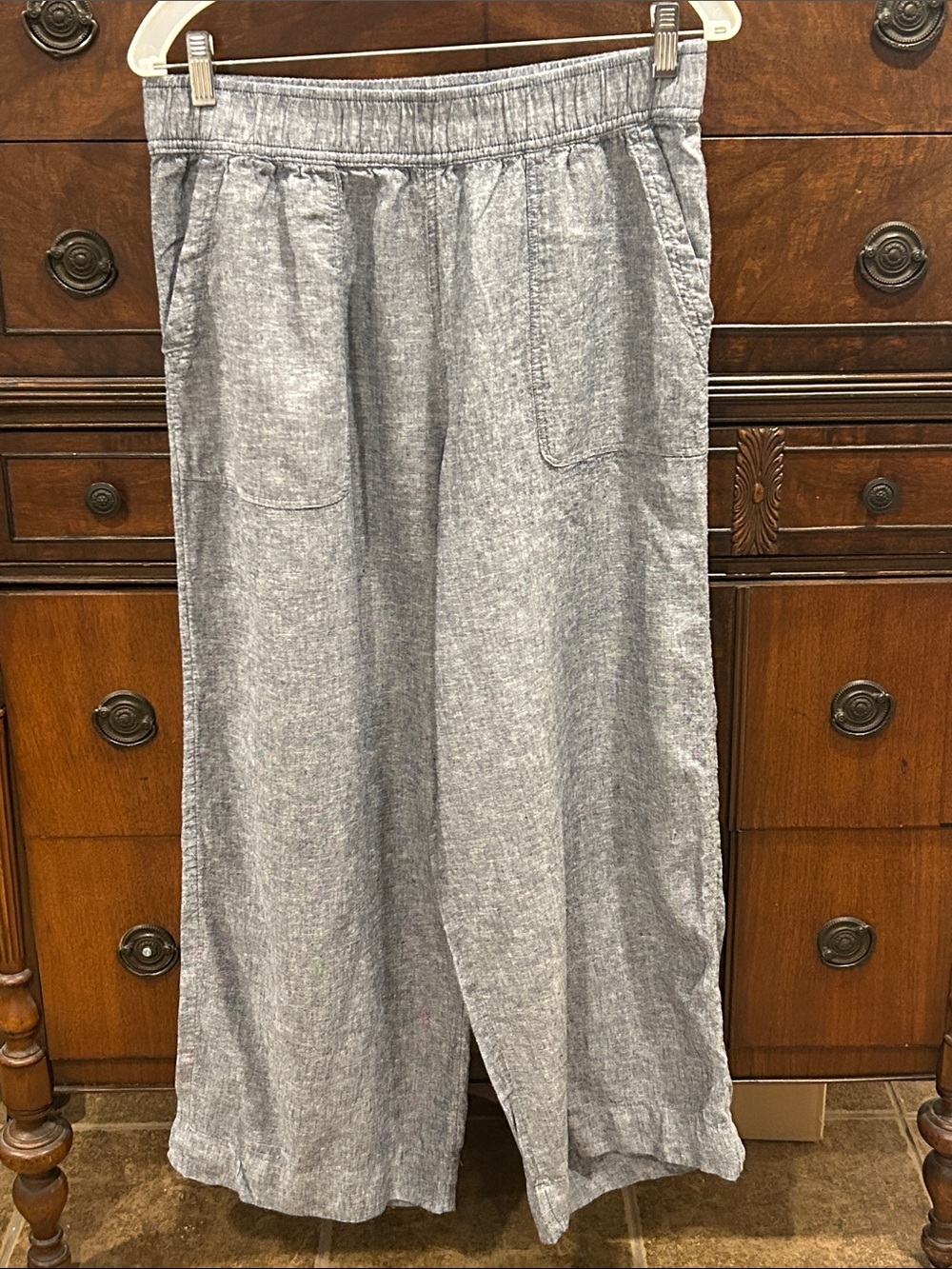 Sigrid Olsen Washed Denim Linen Blend Wide-Leg Pull-On Pants